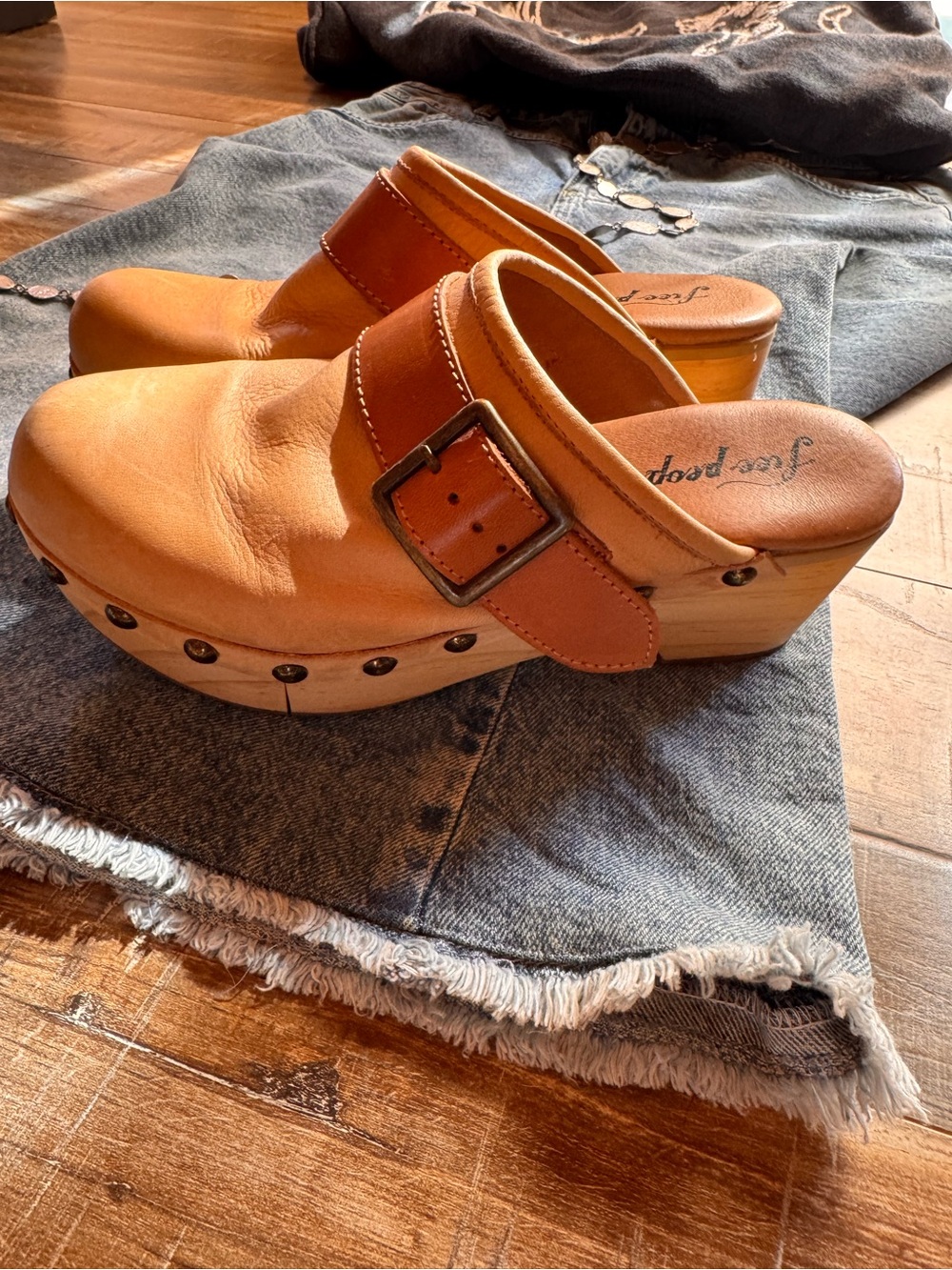 Free People Beck Buckle Clog Brown Leather Clogs